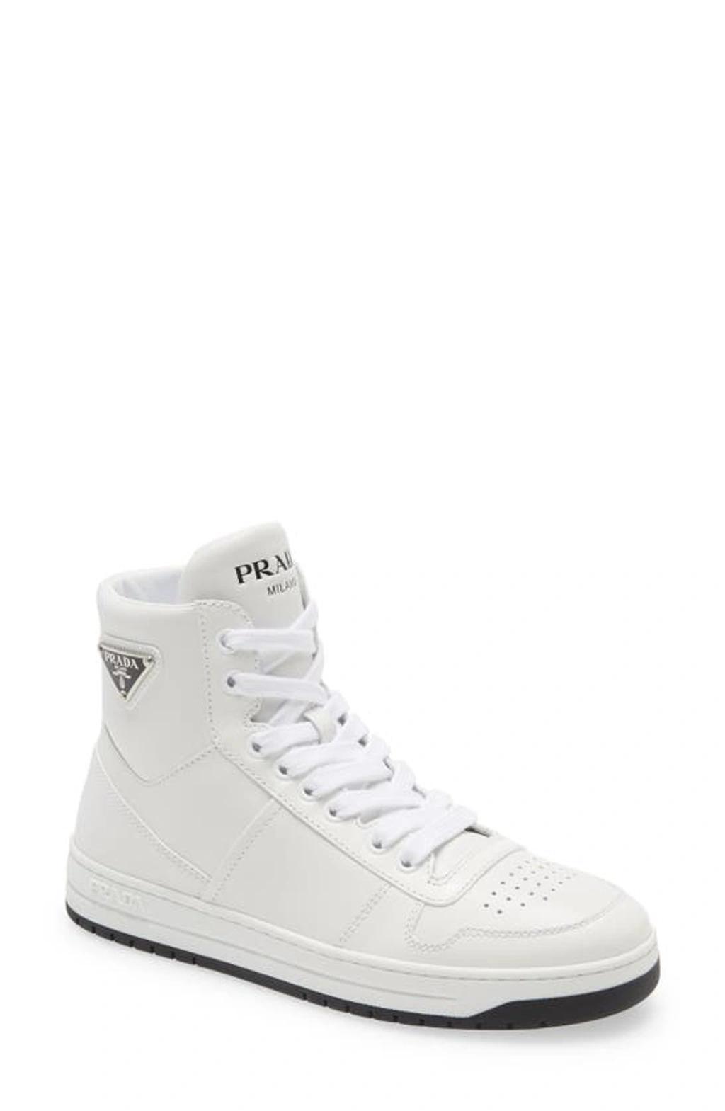 Perforated Triangle-logo High-top Sneakers In Bianco Nero product image