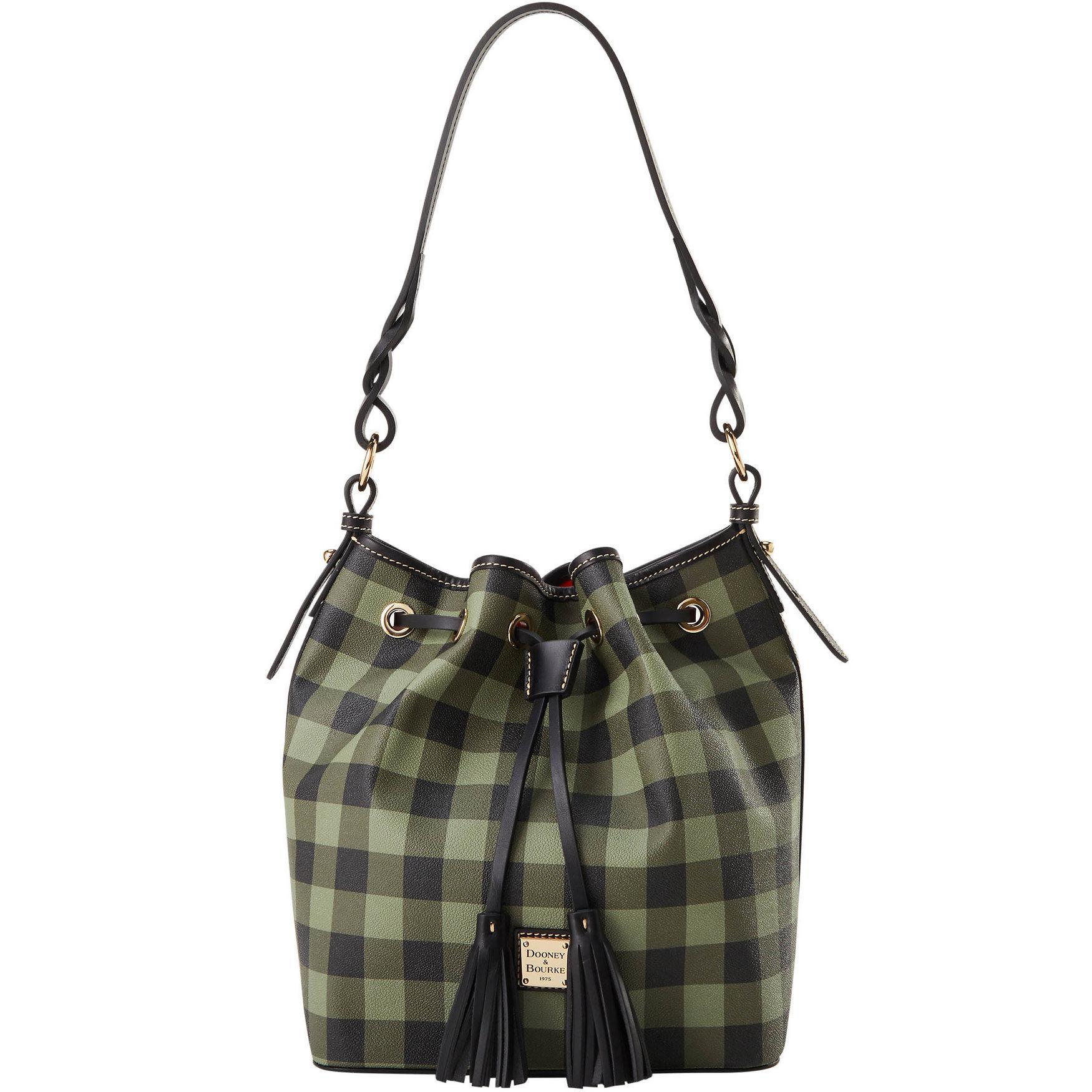 Dooney & Bourke Womens Tucker Tasha Drawstring Coated Cotton Shoulder Bag in Olive Product Image