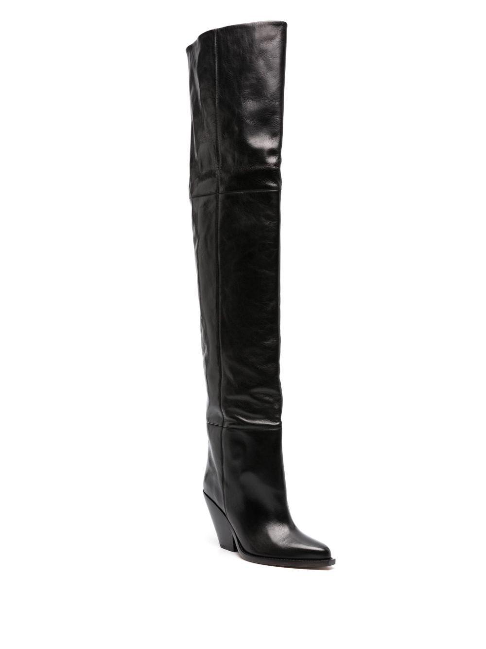 ISABEL MARANT 88mm Pointed-toe Leather Knee Boots In Black Product Image