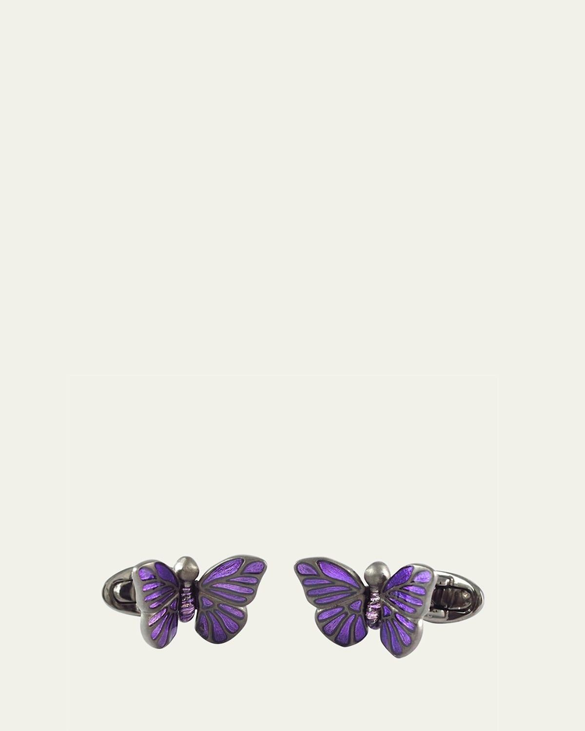 Mens 925 Matte Ruthenium Butterfly Cufflinks - Silver Product Image