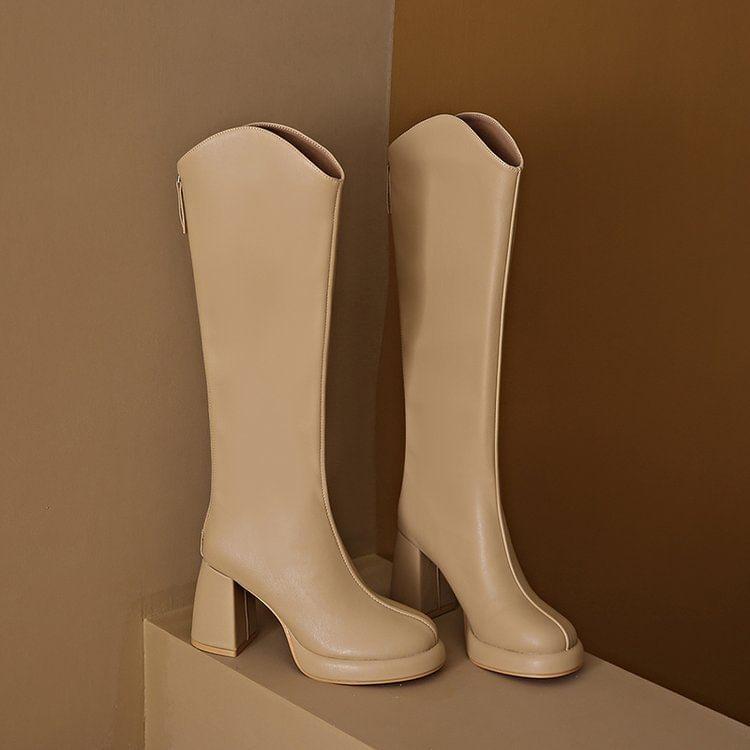 Block Heel Plain Tall Boots Product Image