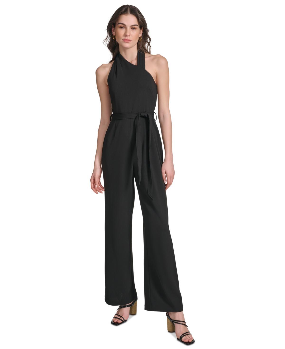 Calvin Klein Womens Belted Flare-Leg Jumpsuit Product Image