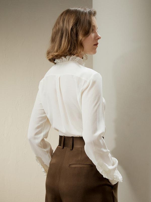 Crêpe de Chine Blouse with Ruffle Edge Product Image