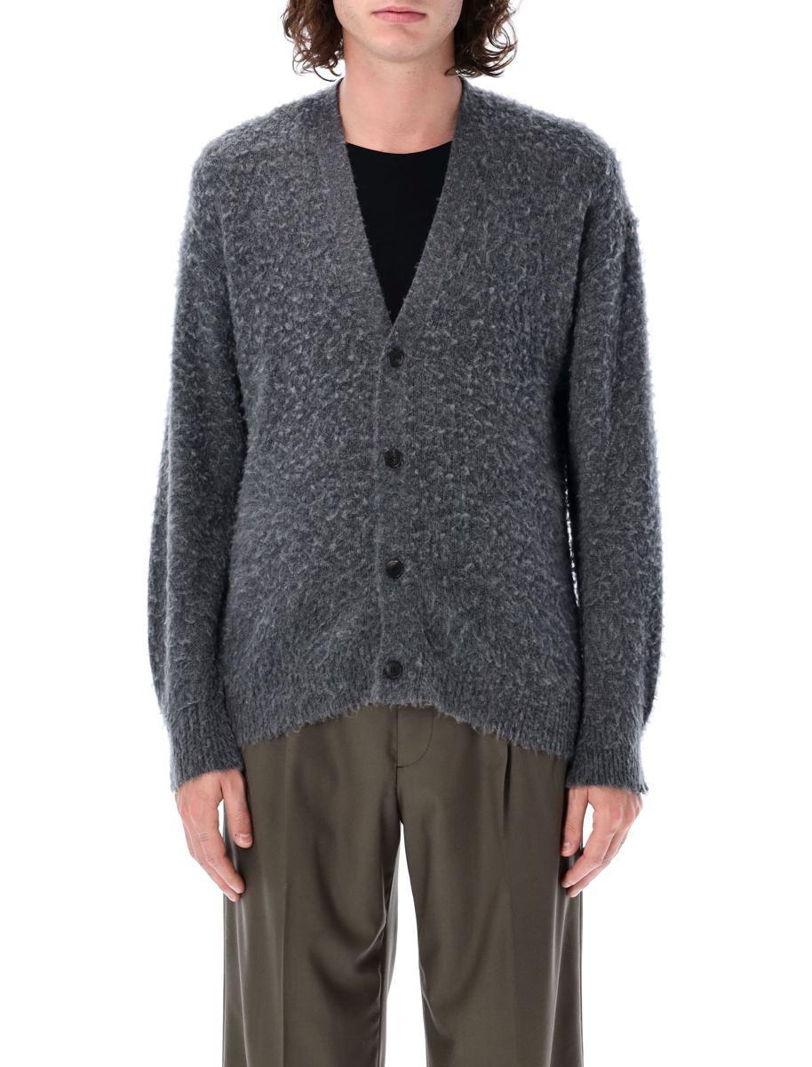 AURALEE Gray Brushed Wool Cashmere Silk Cardigan Product Image