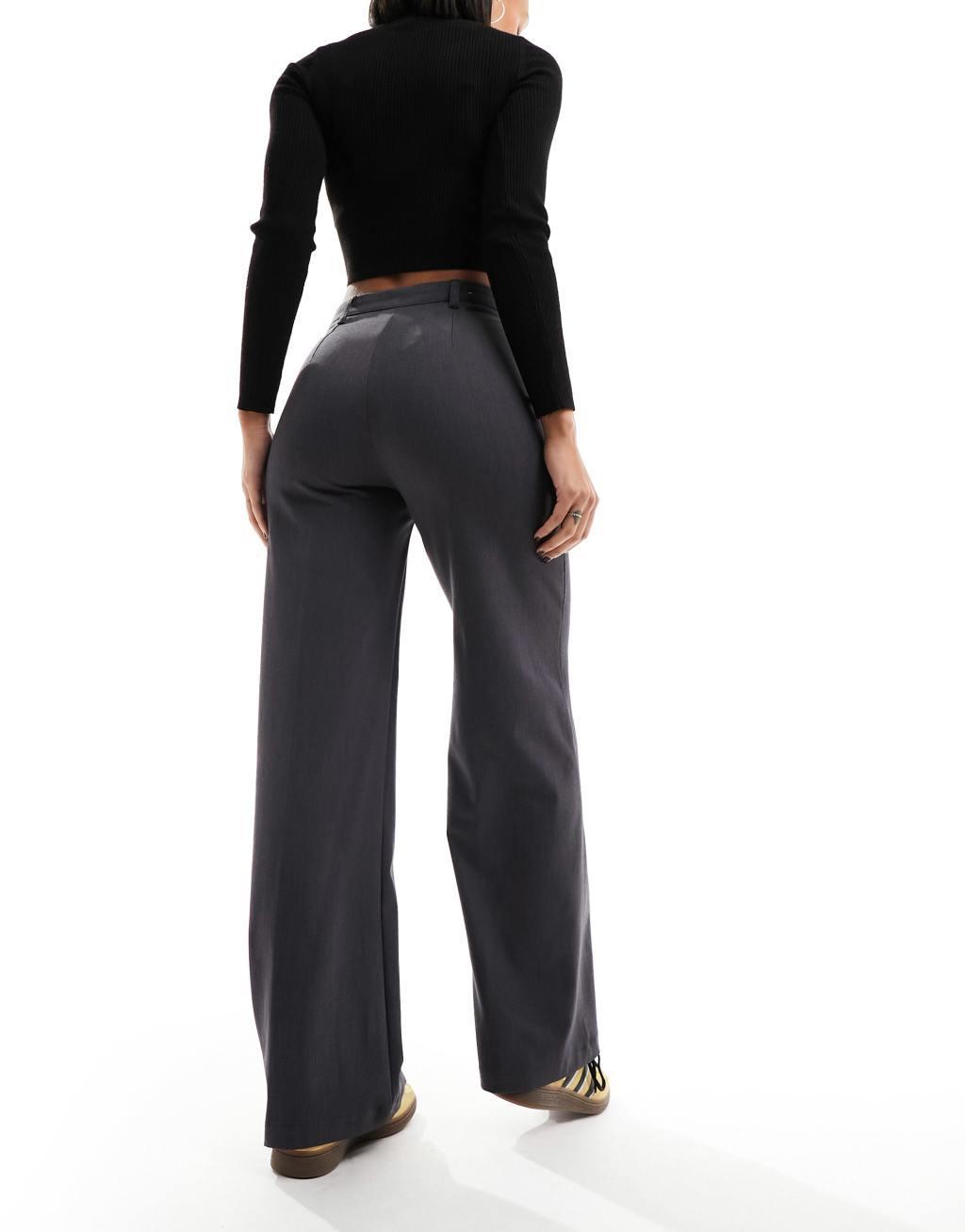 Bershka wide leg tailored pants in charcoal Product Image