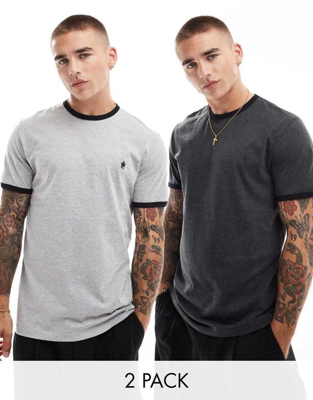 French Connection 2 pack ringer t-shirt in charcoal and light gray Product Image