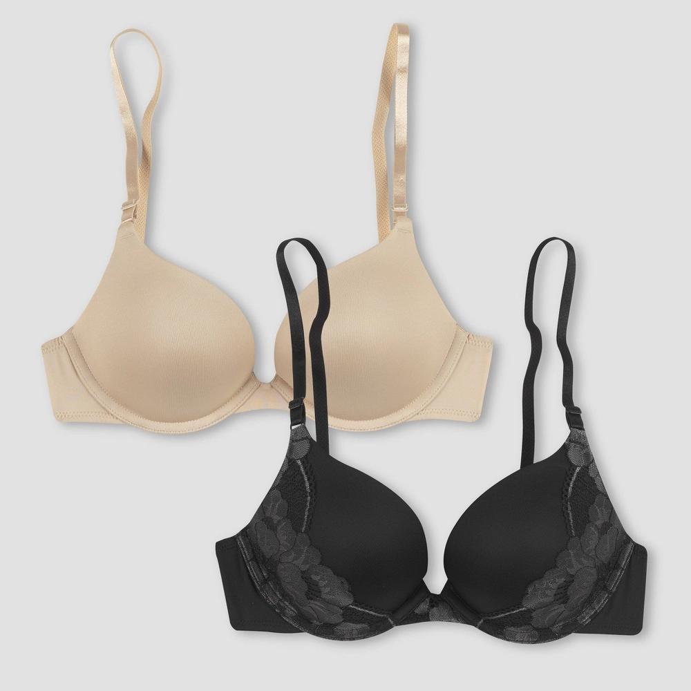 Maidenform Self Expressions Womens 2pk Convertible Push-Up Lace Wing Bra 5809 - Beige/Black 36DD Product Image