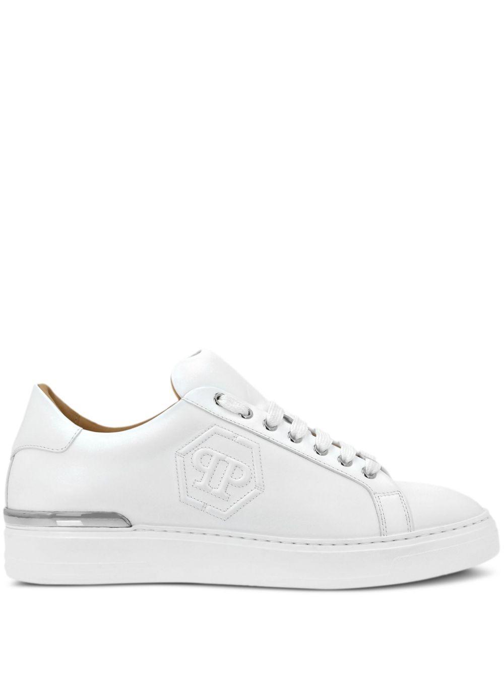 PHILIPP PLEIN Embossed Leather Sneakers In White Product Image