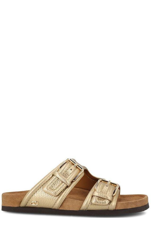 VALENTINO GARAVANI Valentino Buckle Detailed Slides In Gold Product Image