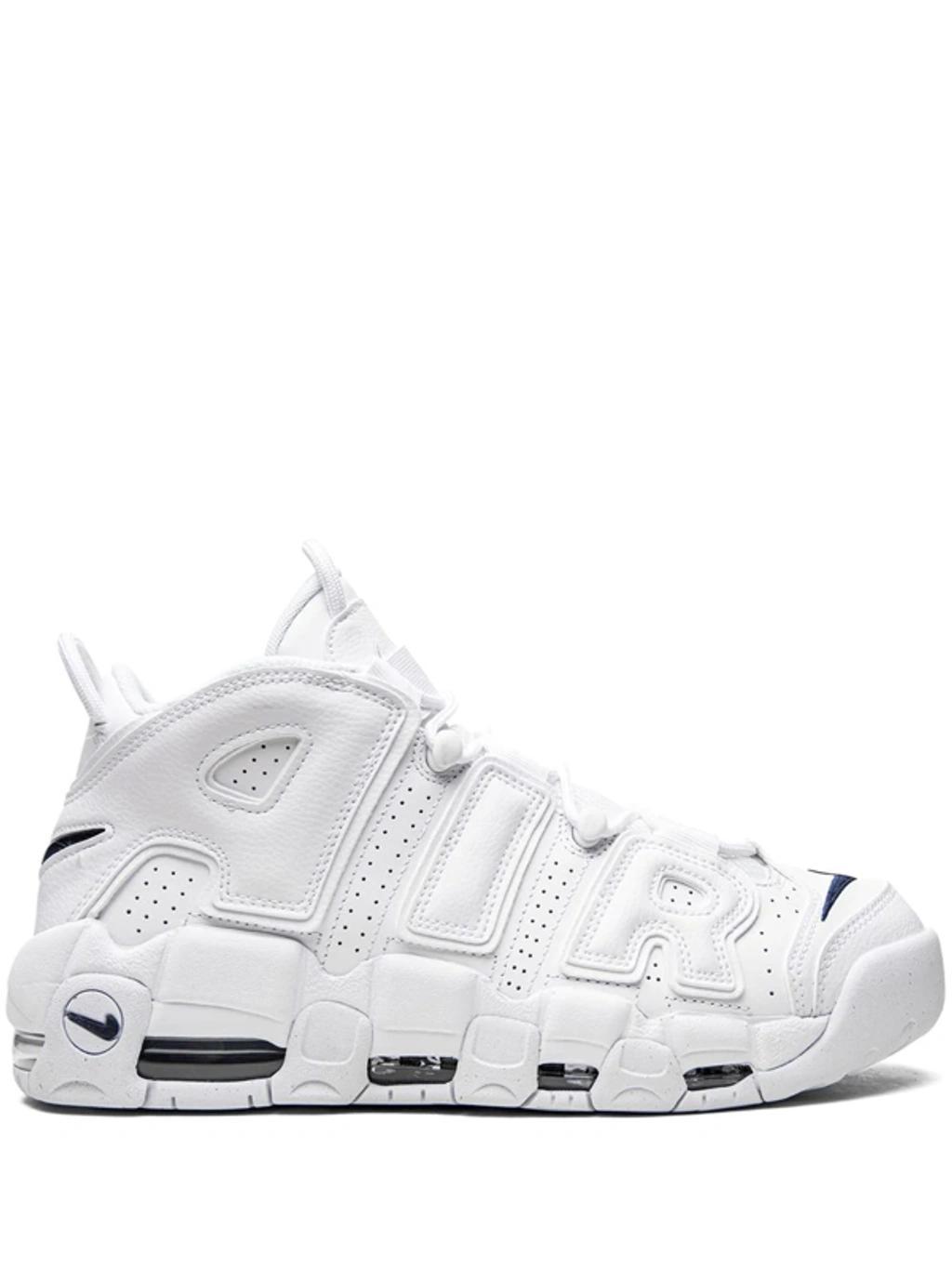 Air More Uptempo 96 Leather And Mesh Trainers In White /midnight Navy White Midnight Navy Product Image