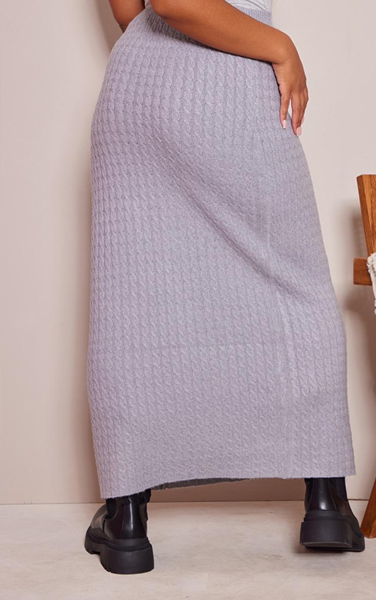 Plus Grey Cable Soft Knit Midi Skirt Product Image