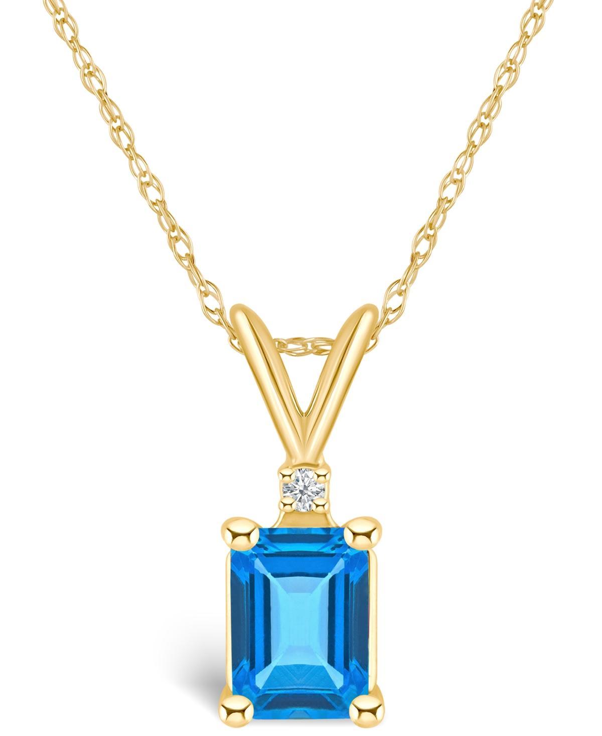 Celebration Gems 14k Gold Emerald Cut Swiss Blue Topaz & Diamond Accent Pendant Necklace, Womens Product Image