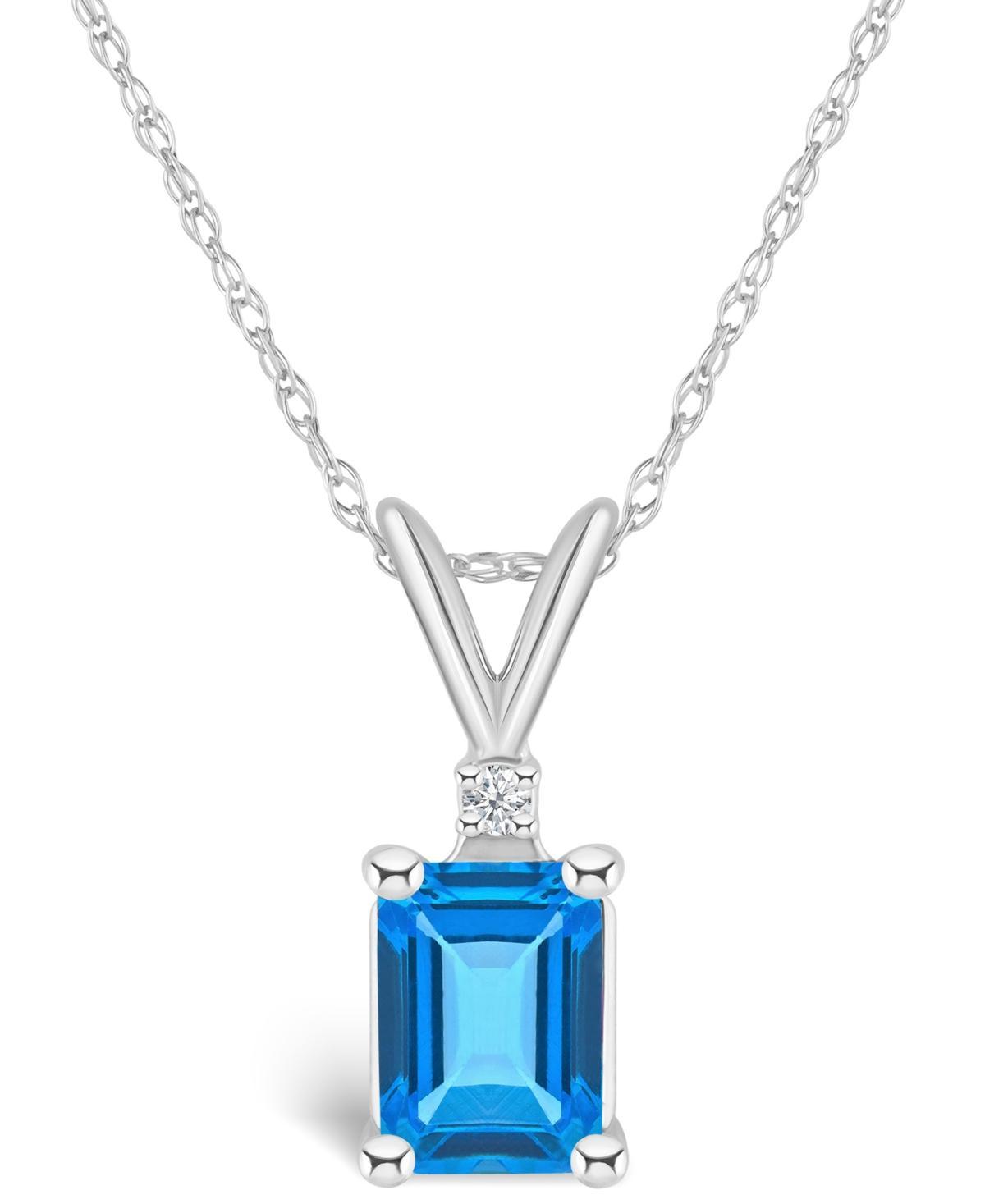 Celebration Gems 14k Gold Emerald Cut Swiss Blue Topaz & Diamond Accent Pendant Necklace, Womens Product Image