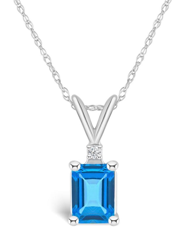 Celebration Gems 14k Gold Emerald Cut Swiss Blue Topaz & Diamond Accent Pendant Necklace, Womens Product Image