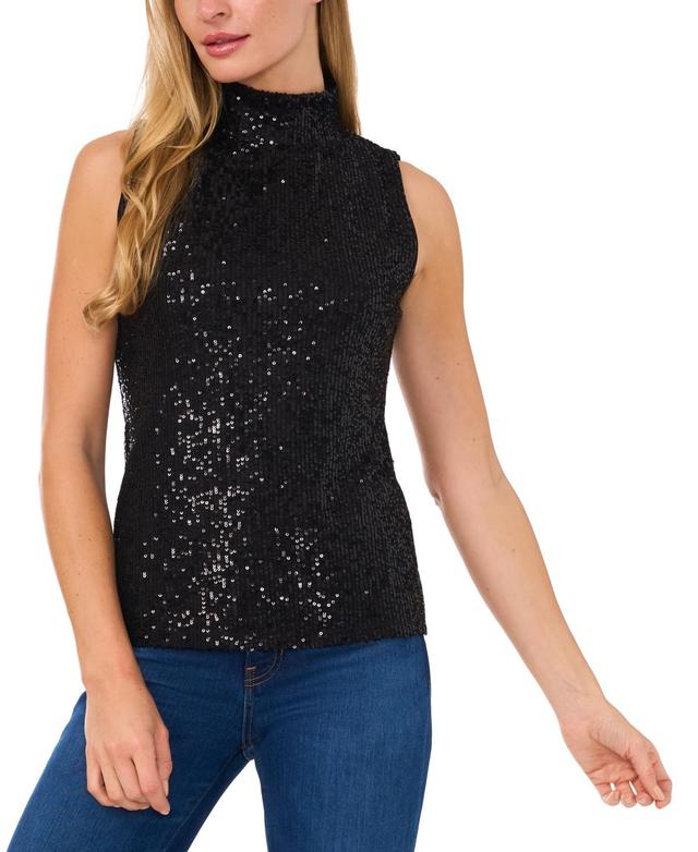 CeCe Womens Sequined Mock-Neck Top Product Image