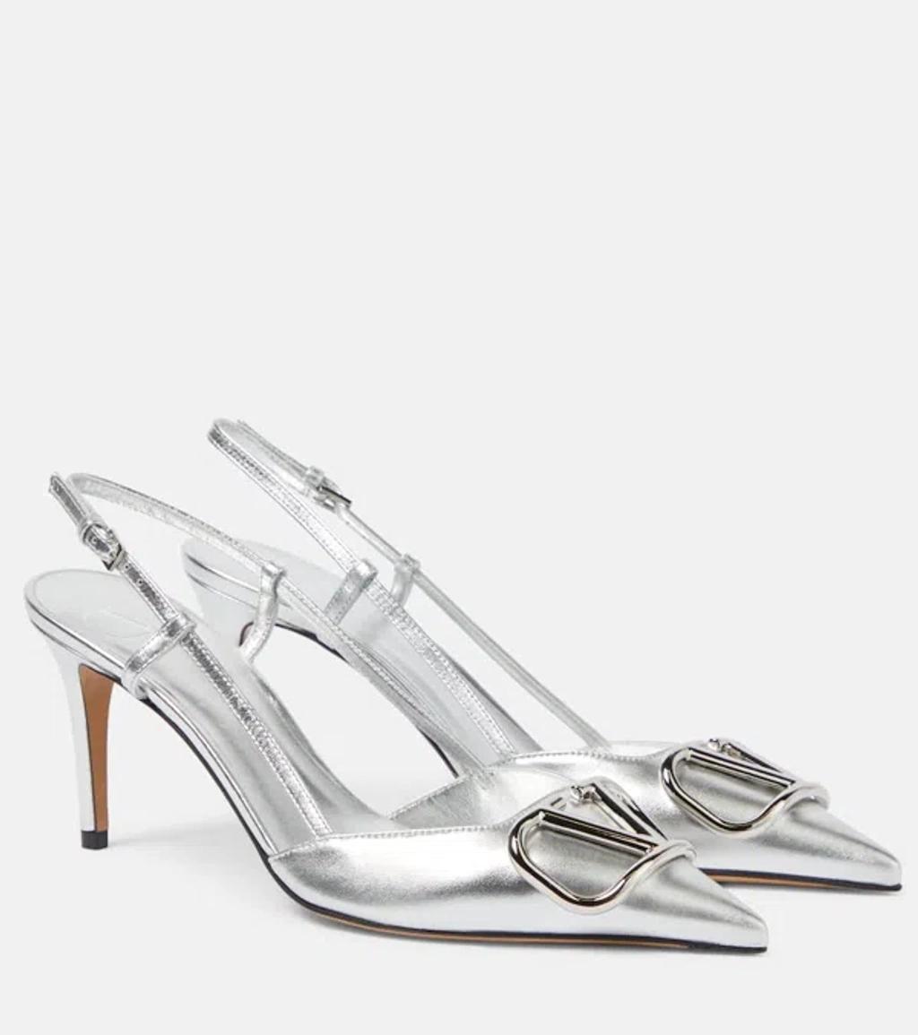 Vlogo Embellished Leather Slingback Pumps In Silver product image