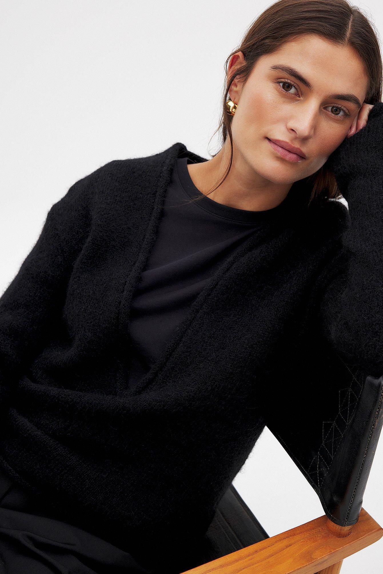 Knitted Deep V-neck Wool Blend Sweater Product Image