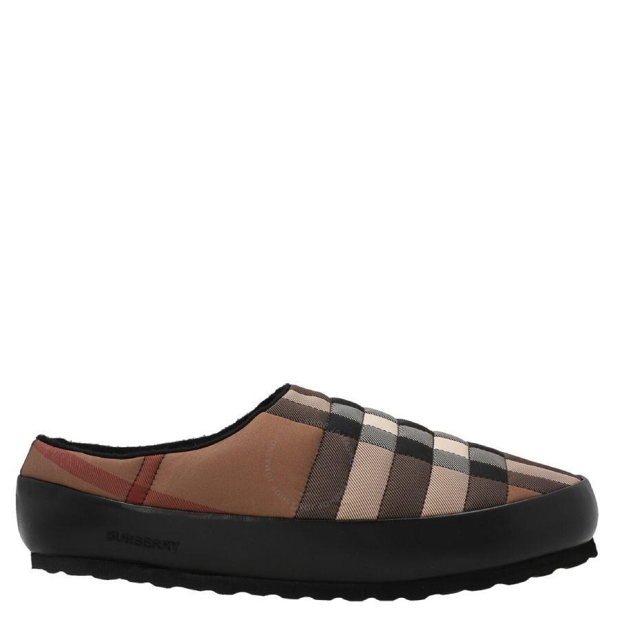 BURBERRY Leather-trimmed Quilted Checked Shell Backless Slip-on Sneakers In Birch Brown Product Image