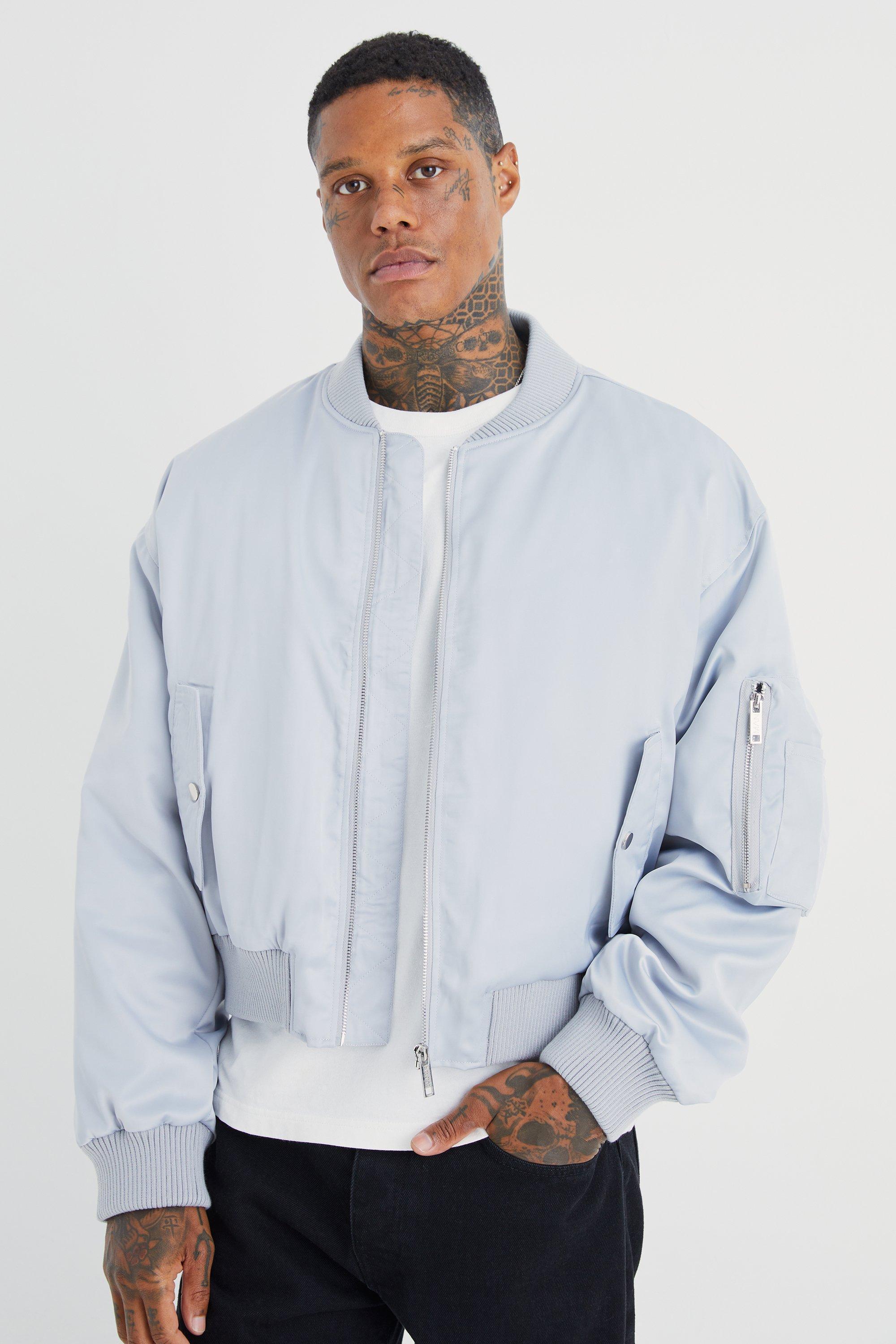 Boxy Satin Padded Ma1 Bomber Jacket | boohooMAN USA Product Image