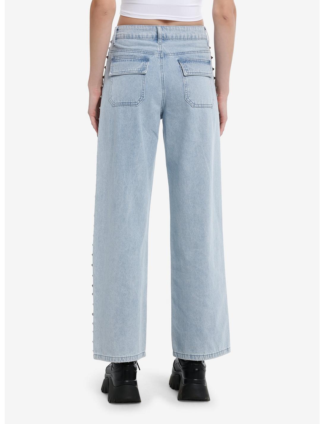 Light Blue Studded Wide-Leg Jeans Product Image