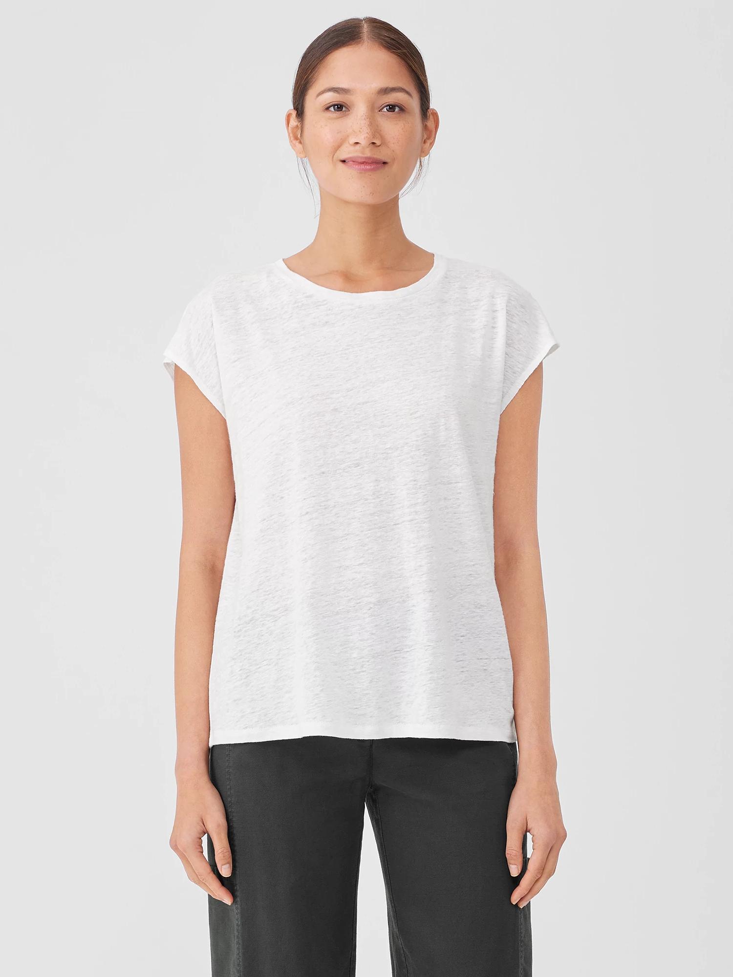 EILEEN FISHER Organic Linen Jersey Shirred-Back Topfemale Product Image