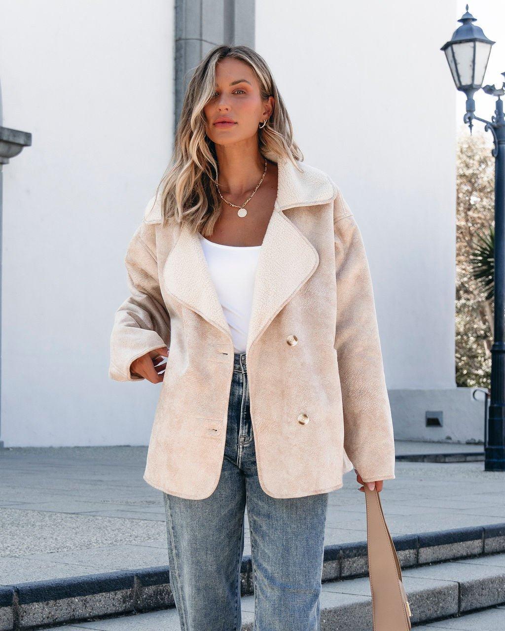 Muse By Magnolia Faux Suede Sherpa Jacket - Beige Female Product Image