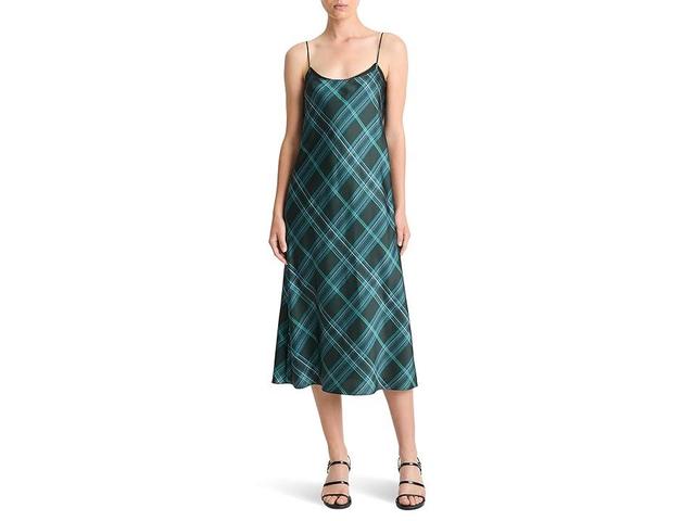 Vince Plaid Lace Trim Slip Dress (Jade Onyx) Women's Dress Product Image