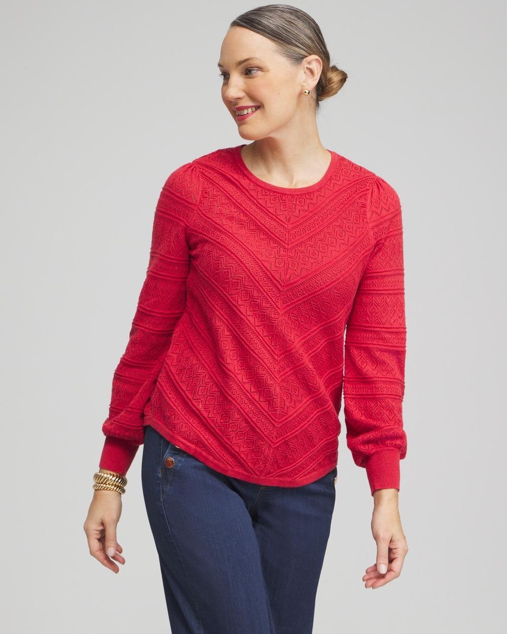 Chico's Women's Pointelle Cashmere Blend Pullover Sweater Product Image