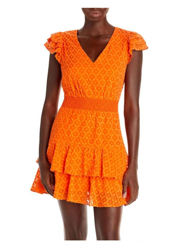 Markita Smocked Fil Coupé Silk And Cotton-blend Mini Dress In Orange Product Image