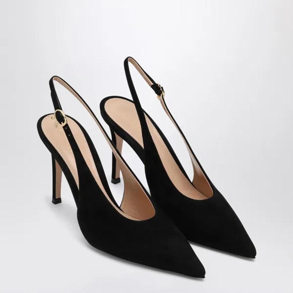 GIANVITO ROSSI Ribbon Sling 105 Suede Slingback Pump In Black Product Image