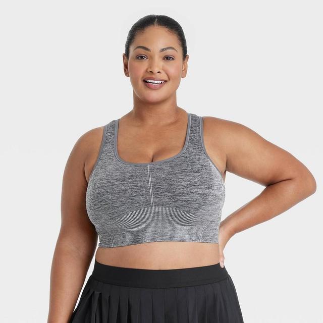 Womens Seamless Medium Support Racerback Midline Sports Bra - All In Motion Heathered Black 1X Product Image