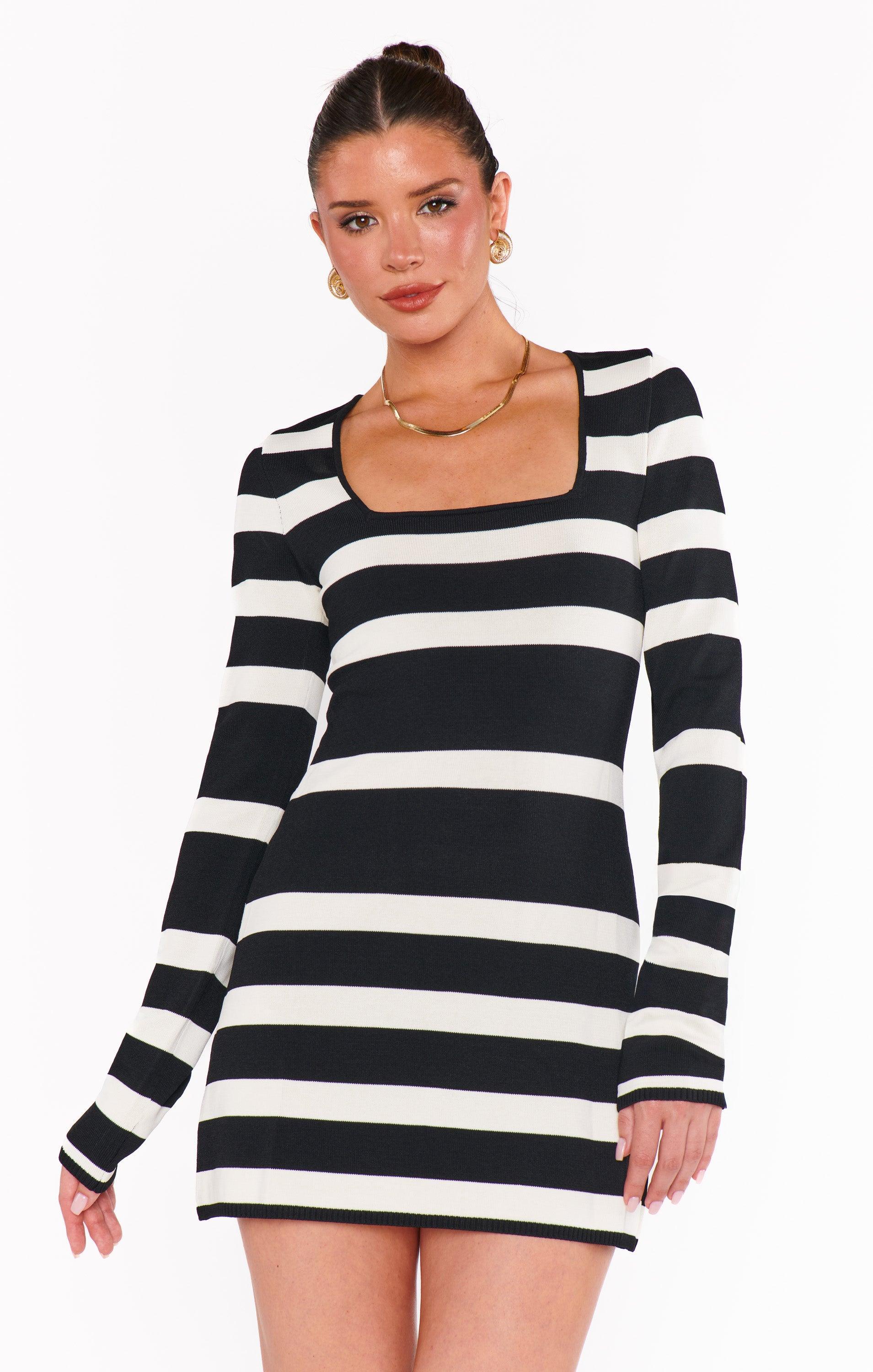 Erika Mini Dress ~ Black White Stripe Knit Product Image