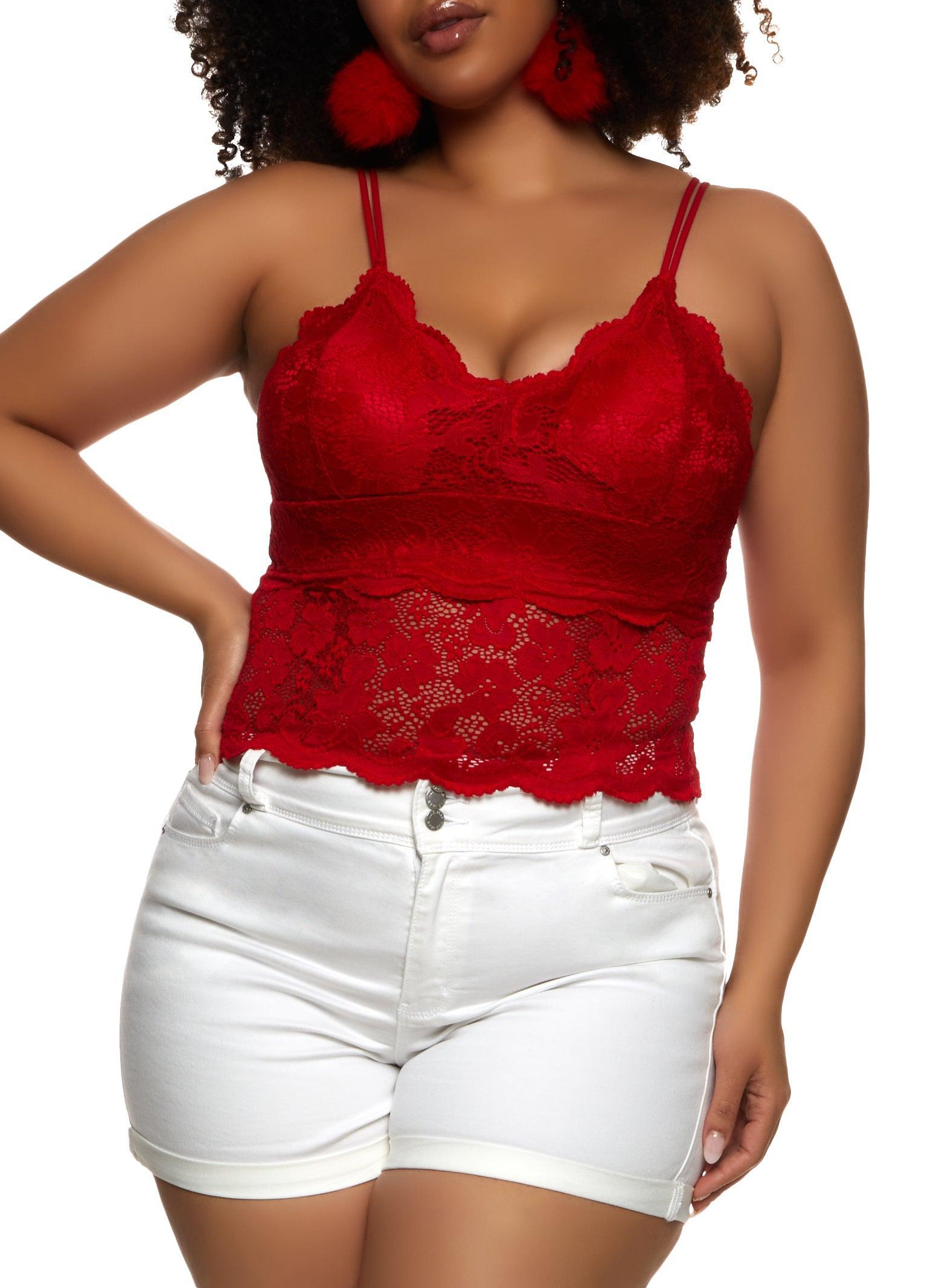 Womens Plus Size Floral Lace Cropped Cami Product Image