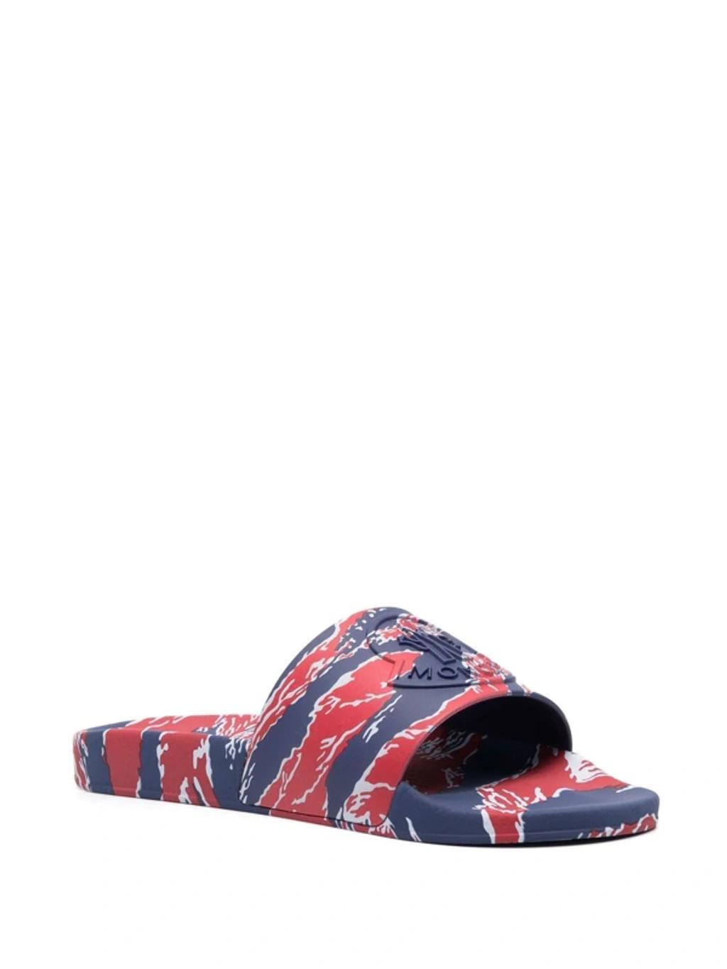 Red & Blue Tiger Stripe Basile Slides In Red Blue Product Image