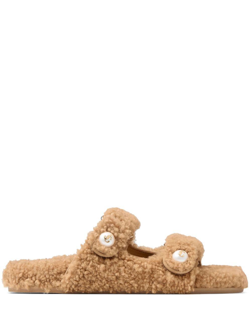 Shearling Strap Sandals In Rattan Product Image