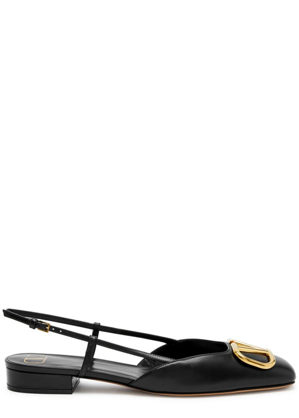 VALENTINO GARAVANI Vlogo Leather Slingback Flats In Black product image