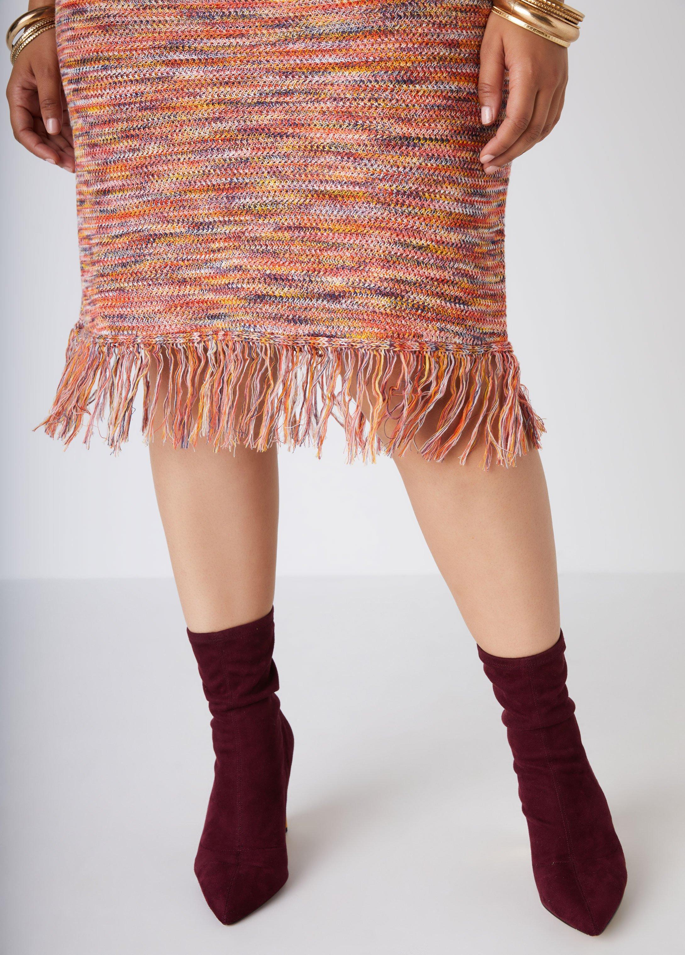 Plus Size Fringed Crochet Sweater Dress Ashley Stewart Product Image