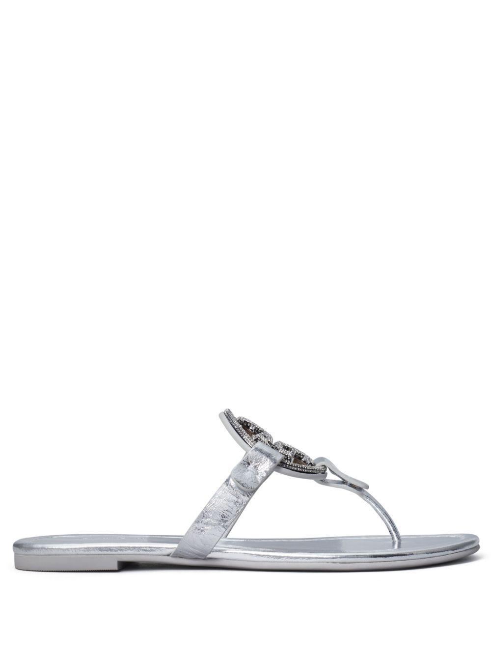 TORY BURCH Miller Logo-plaque Sandals In Silver Product Image