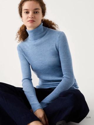 Womens Merino Ribbed Turtleneck Sweater Blue XS UNIQLO US Product Image