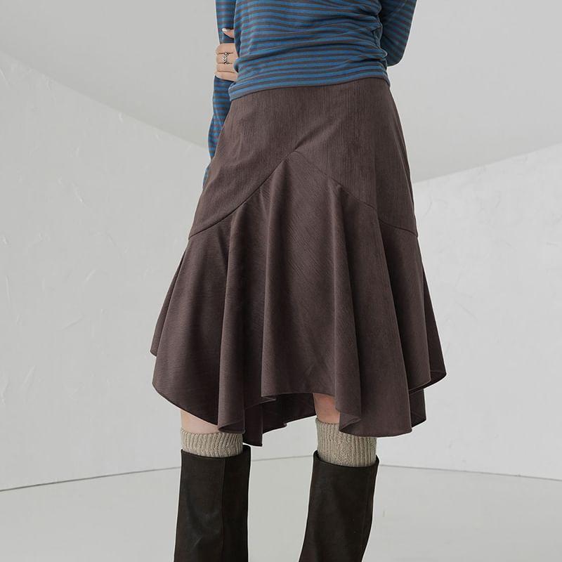 High Waist Asymmetrical Midi A-Line Skirt Product Image