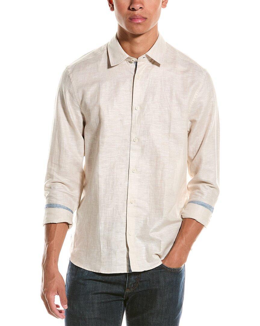 Regular Fit Linen-blend Shirt In Beige Product Image