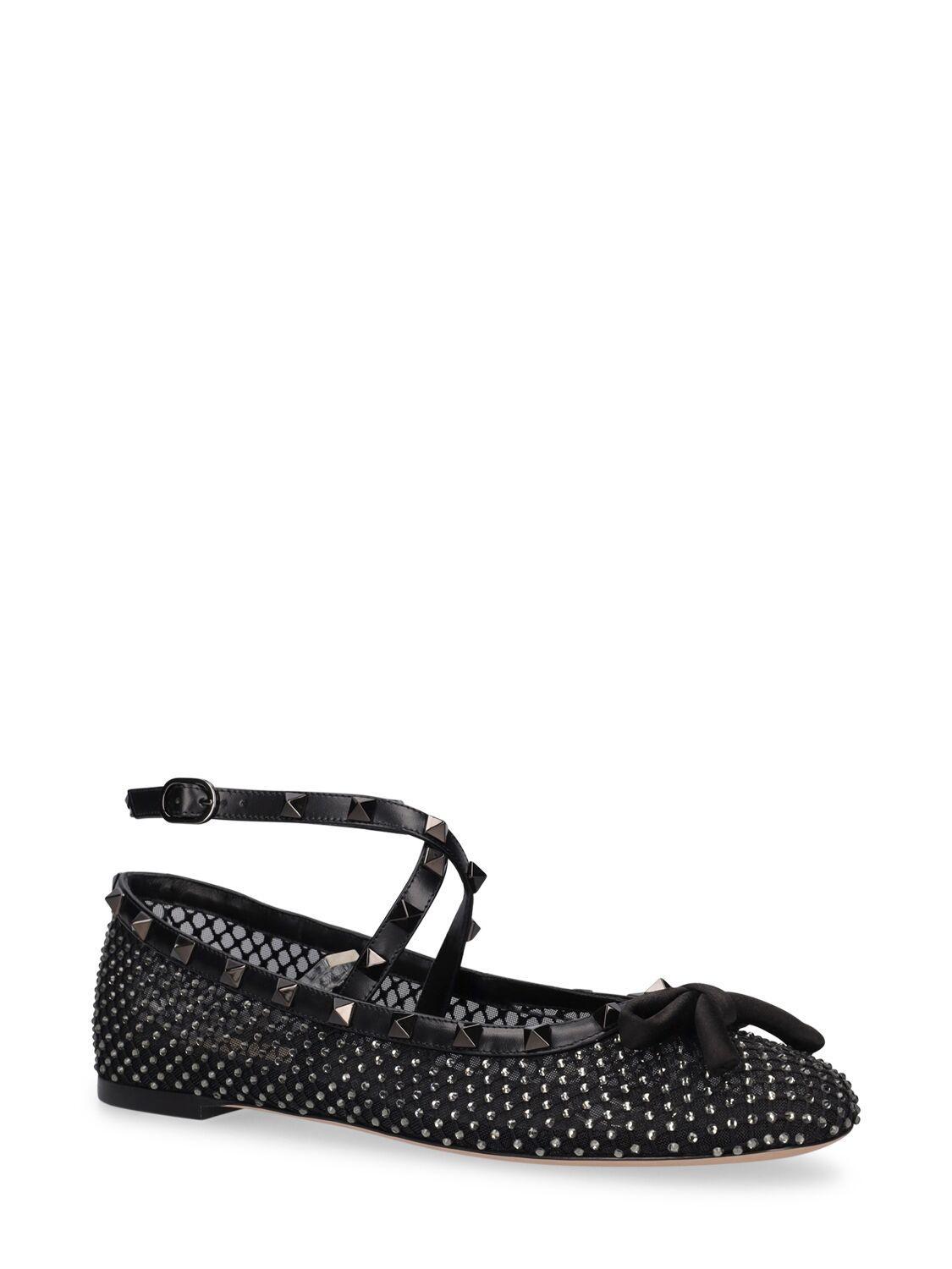 Rockstud Rhinestone-embellished Ballerina Shoes In Black Product Image