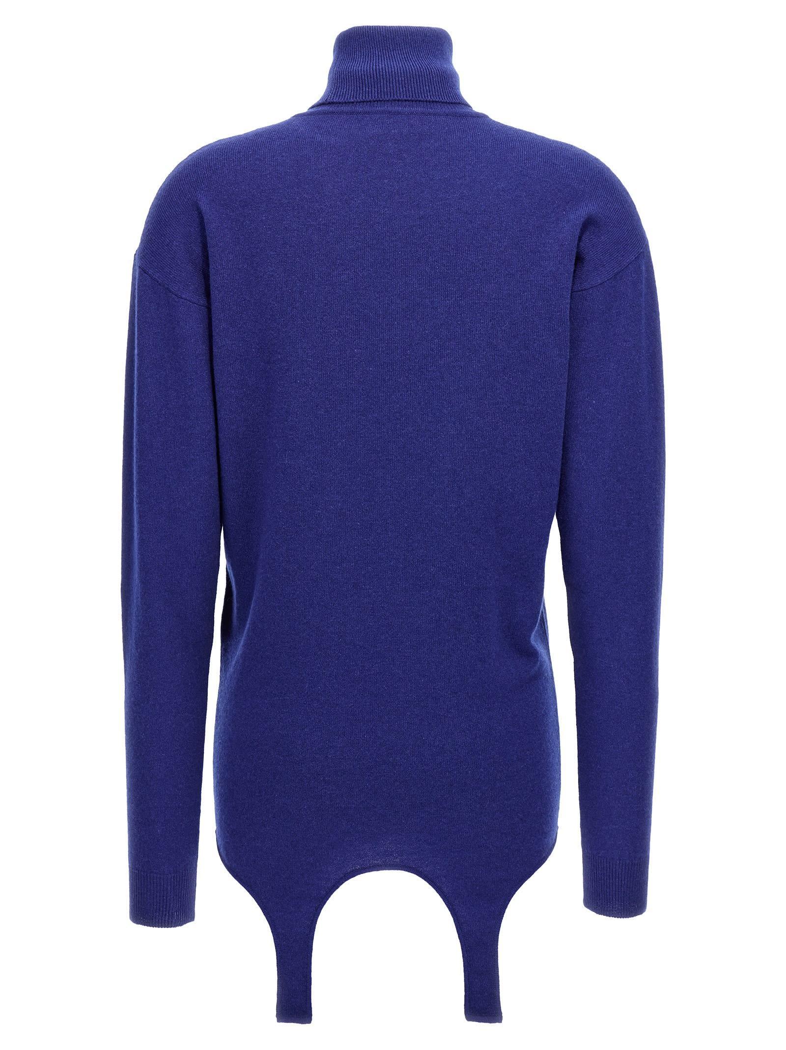 SAINT LAURENT Cashmere Turtleneck Pullover With Garter Belt In Blue Product Image