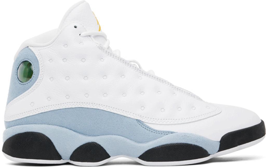 Jordan Air Retro 13 Basketball Shoes In White/yellow Ochre/blue Grey/black Product Image