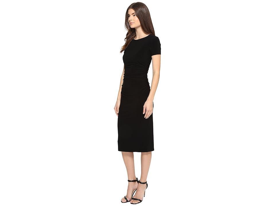 Norma Kamali Short Sleeve Crew Neck Shirred Waist Dress (Black) Women's Dress Product Image