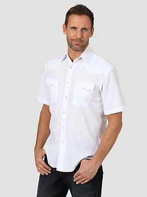 Men's Wrangler® Short Sleeve Solid Western Snap Sport Shirt | Men's SHIRTS | Wrangler® Product Image