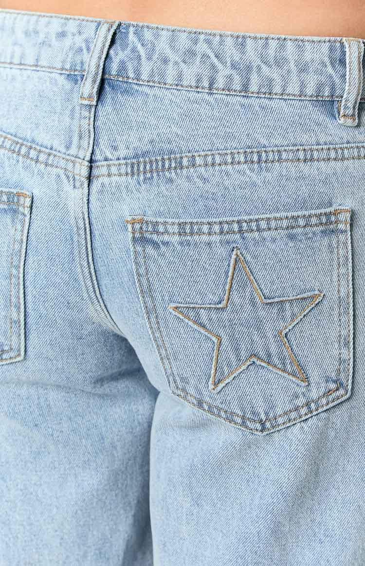 Clara Star Light Wash Denim Low Rise Jeans Product Image