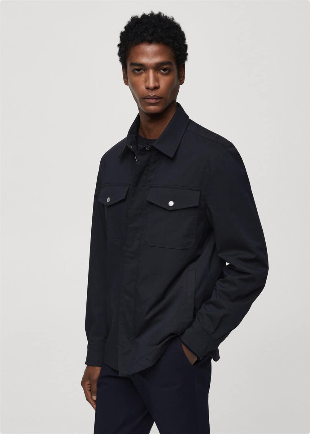 MANGO MAN - Water-repellent overshirt with pockets dark navyMen Product Image