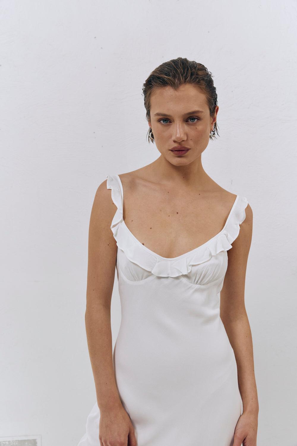 Rosalia Bias Cut Midi Dress White Product Image