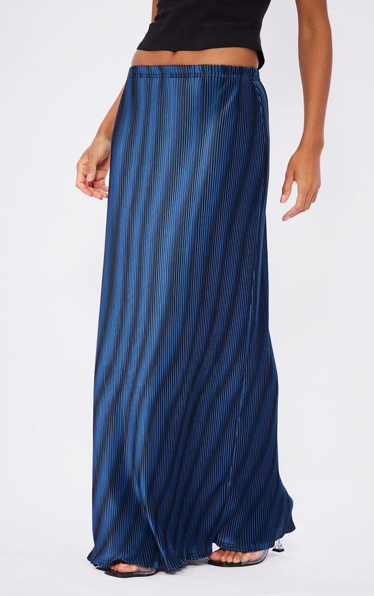 Dark Blue Printed Plisse Maxi Skirt Product Image